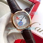 Replica Cartier Drive De Cartier Diamond Watch Rose Gold Brown Leather